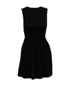 Theory Crew-neck Sleeveless Shirred A-line Dress In Black Silk In Black