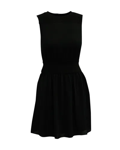 Theory Crew-neck Sleeveless Shirred A-line Dress In Black Silk