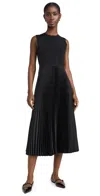 Theory Combo Satin Pleated Dress In Black