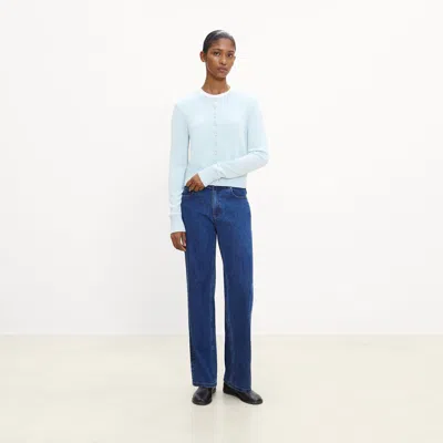 Theory Crewneck Button-up Cardigan In Cashmere In Blue