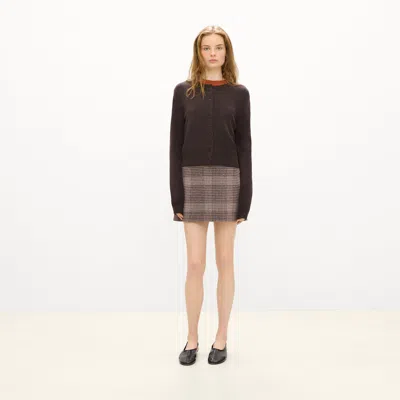 Theory Crewneck Button-up Cardigan In Cashmere In Brown