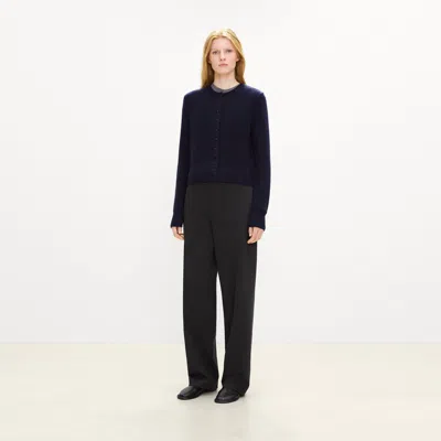 Theory Crewneck Button-up Cardigan In Cashmere In Blue