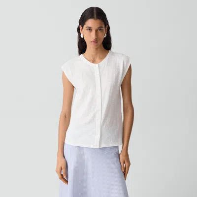 Theory Crewneck Button-up Top In Organic Slub Cotton In White