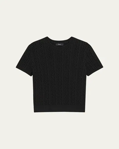 Theory Crewneck Cable-knit Tee In Black