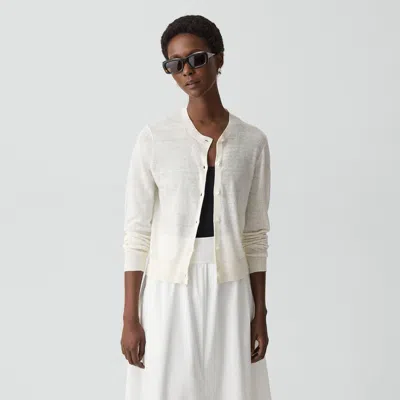 Theory Crewneck Cardigan In Linen Knit In White