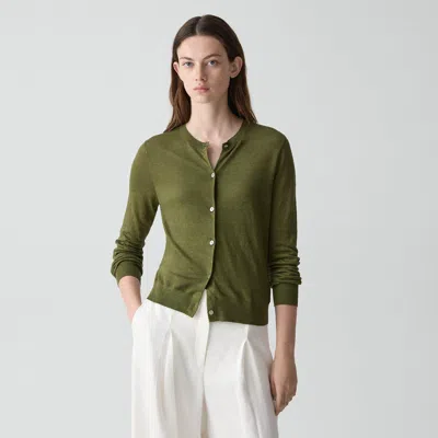 Theory Crewneck Cardigan In Linen Knit In Multi
