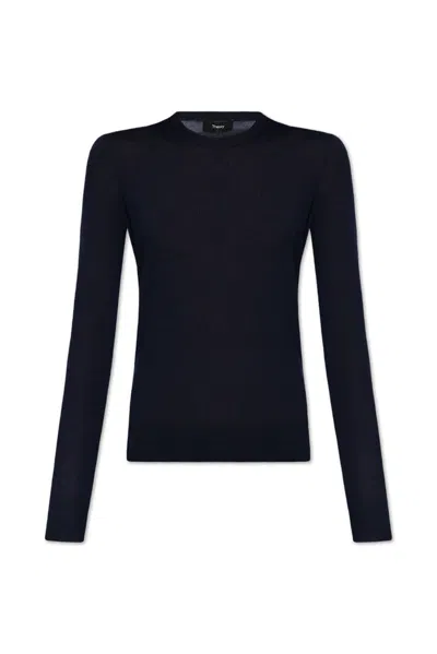 Theory Crewneck Knitted Jumper In Blue