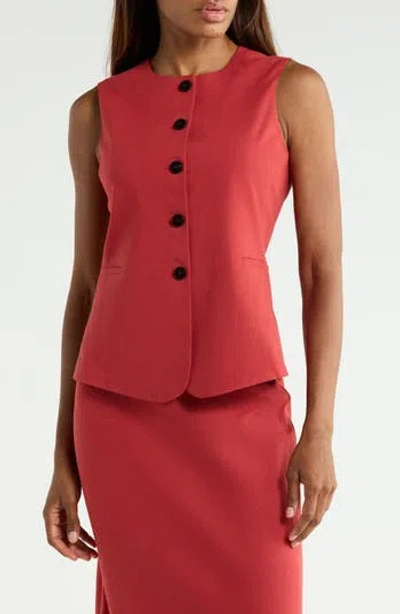 Theory Crewneck Linen Blend Vest In Cherry Red