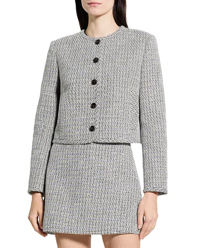 Theory Crewneck Pocket Jacket In Striped Tweed In Gray