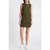 Theory Crewneck Sleeveless Stretch Cotton Minidress In Dark Olive