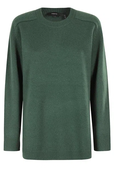 Theory Crewneck Straight Hem Jumper In Hunter Green