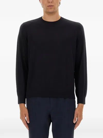 Theory Relaxed Fit Black Wool Sweater With Round Neckline