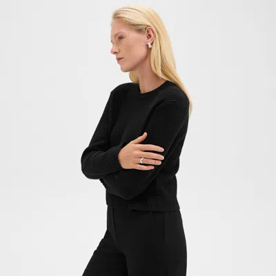 Theory Crewneck Sweater In Felted Wool-cashmere In Black