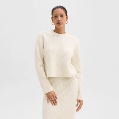 Theory Crewneck Sweater In Felted Wool-cashmere In Ivory