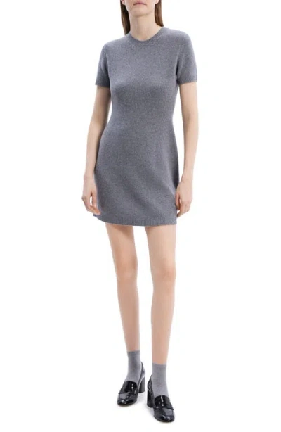 Theory Crewneck Felted Wool-cashmere Mini Sweater Dress In Ash Melange