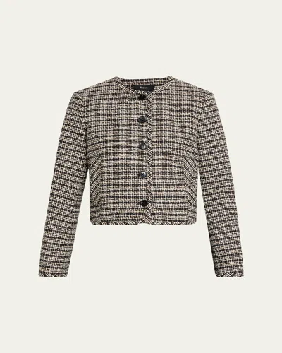 Theory Crewneck Woven Cardigan In Brown