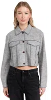 Theory Crop Boucle Trucker Jacket In Melange Grey