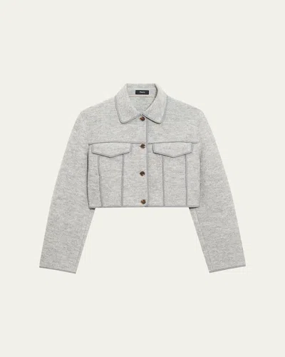 Theory Crop Boucle Trucker Jacket In Mlnge Gry