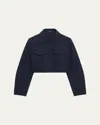 Theory Crop Boucle Trucker Jacket In Nocturne Navy