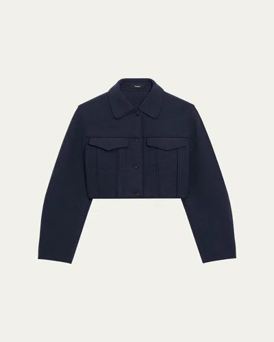 Theory Crop Boucle Trucker Jacket In Nocturne Navy