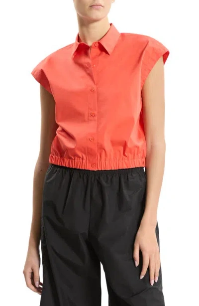 Theory Button-front Cap-sleeve Shirt In Orange