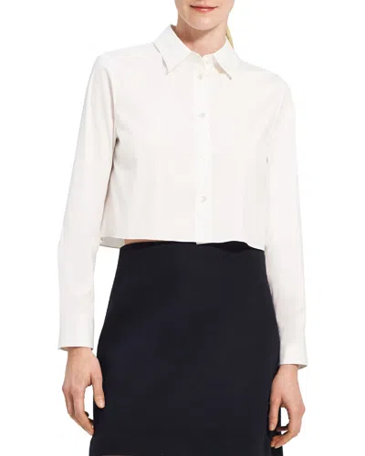 Theory Cropped Classic Button Down Shirt In White