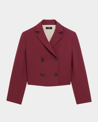 Theory Crop Double-breasted Jacket In Burgundy