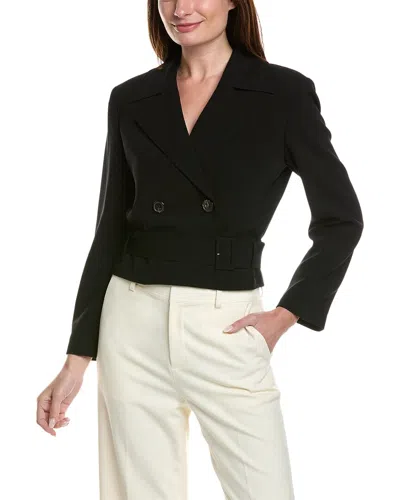 Theory Double-breasted Admiral Crepe Crop Trench Coat In Schwarz
