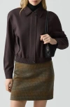 Theory Cropped Track Jacket In Wool-blend Flannel In Animal Print