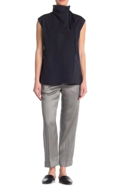 Theory Crop Pants Cuff Straight Fluid Melange Pants In Grey