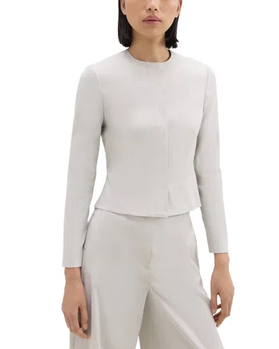 Theory Crop Peplum Linen-blend Jacket In Grey