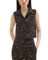 Theory Cropped Sleeveless Polo In Tortoiseshell Printed Crepe In Brown