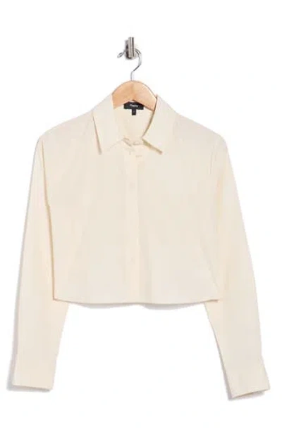 Theory Crop Poplin Button-up Shirt In Neutral
