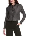 Theory Crop Taper Blouse In Grey