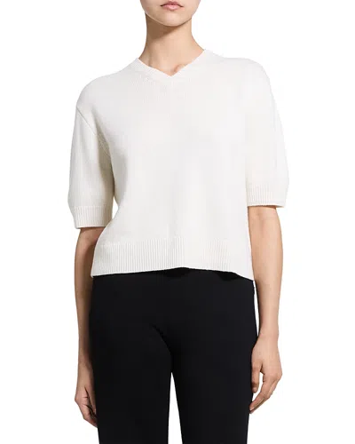 Theory Crop V Cashmere Tee In White
