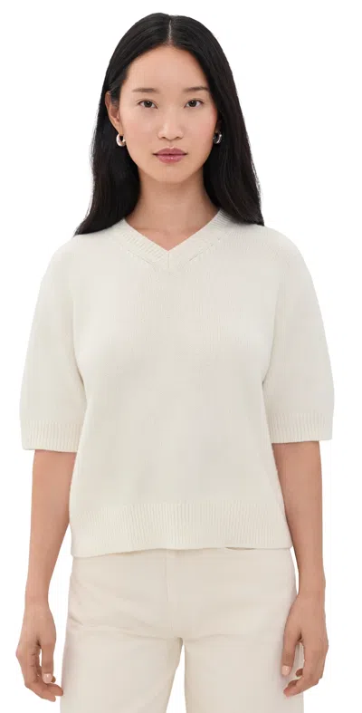 Theory Cropped Cashmere V-neck Sweater In White