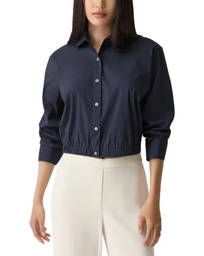 Theory Crop Wool-blend Shirt In Blue