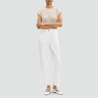 Theory Cropped Barrel Pant In Cotton Twill In White
