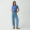 Theory Cropped Barrel Pant In Relaxed Denim In Ice Blue