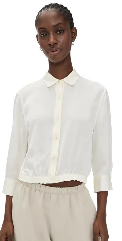 Theory Cropped Button Down Shirt Ivory In White