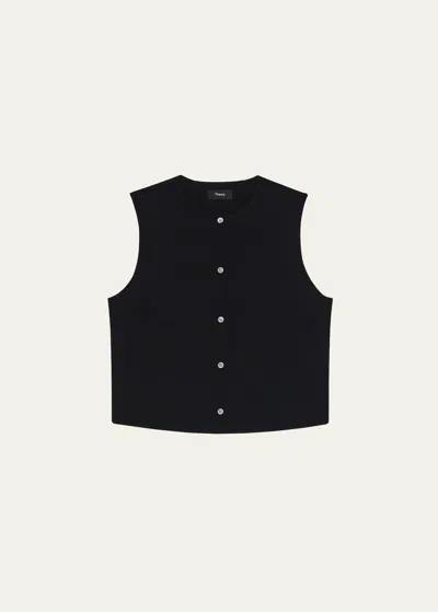 Theory Cropped Button-front Shell Top In Black