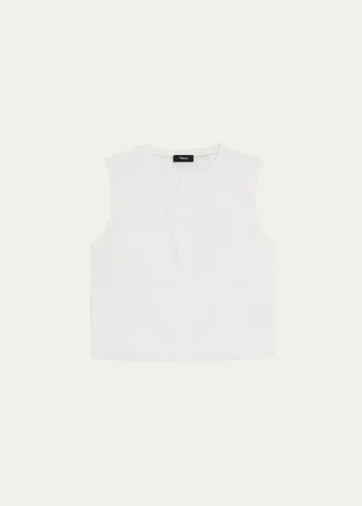 Theory Cropped Button-front Shell Top In Wht