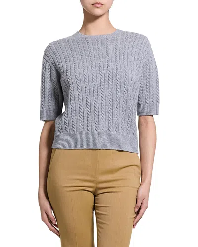 Theory Cropped Cable Knit Cashmere Crewneck Sweater - Exclusive In Blue