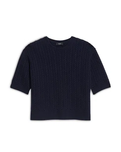Theory Cropped Cable Knit Cashmere Crewneck Sweater - Exclusive In Blue