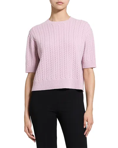 Theory Cropped Cable Knit Cashmere Crewneck Sweater - Exclusive In Pink