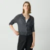 Theory Cropped Cardigan In Cable Knit Linen In Nocturne Navy Multi