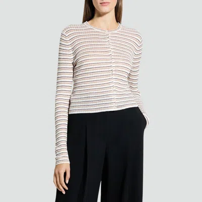 Theory Cropped Cardigan In Linen Knit In Bone Pink Multi