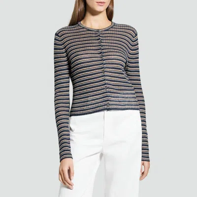 Theory Cropped Cardigan In Linen Knit In Nocturne Blue Multi