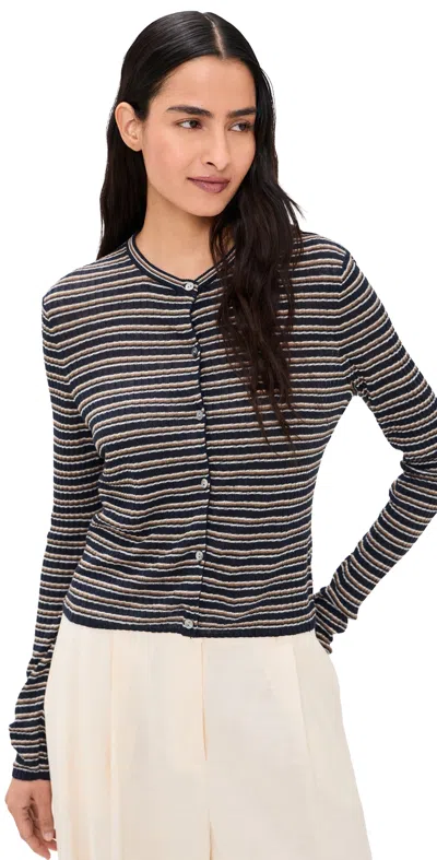 Theory Womens Nocturne Blue Multi Crop Rib-knit Linen-blend Cardigan In Brown