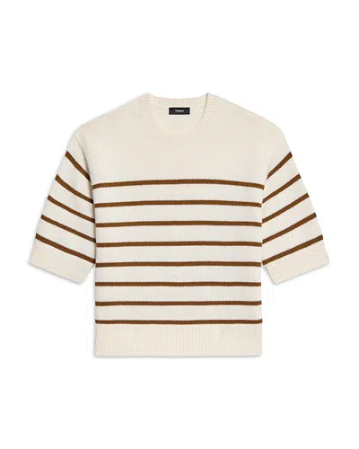 Theory Cropped Cashmere Crewneck Sweater Tee In Multi